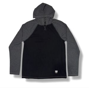 PONY Grey & Black Raglan Sleeve Hooded Long Sleeve Shirt